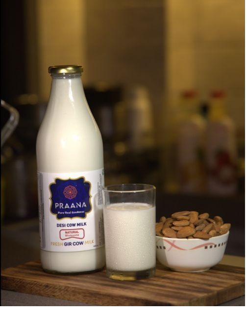 Praana Gir cow milk in a returnable glass bottle